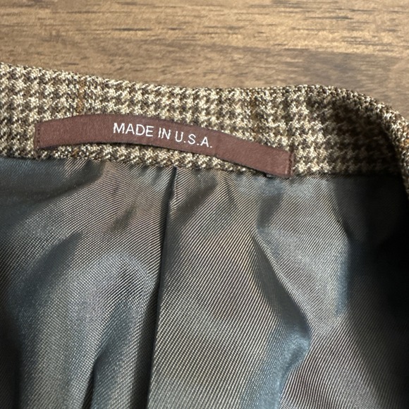 Hickey Freeman Blazer Men 40R Houndstooth Brown Plaid Wool Cashmere Sport Coat - Picture 6 of 14